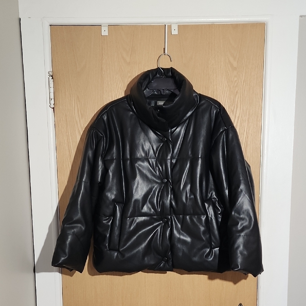 Sans Souci Black Faux Leather Puffer Jacket